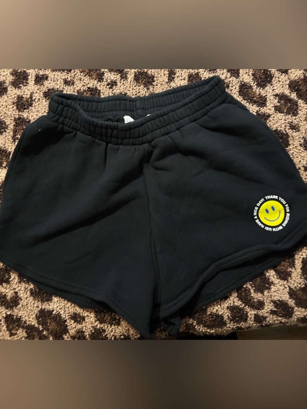 soulcycle Black Athletic Shorts with Yellow Smiley Patch